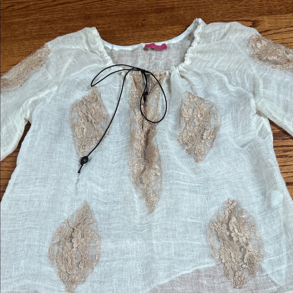 Cream and Tan Lace Blouse